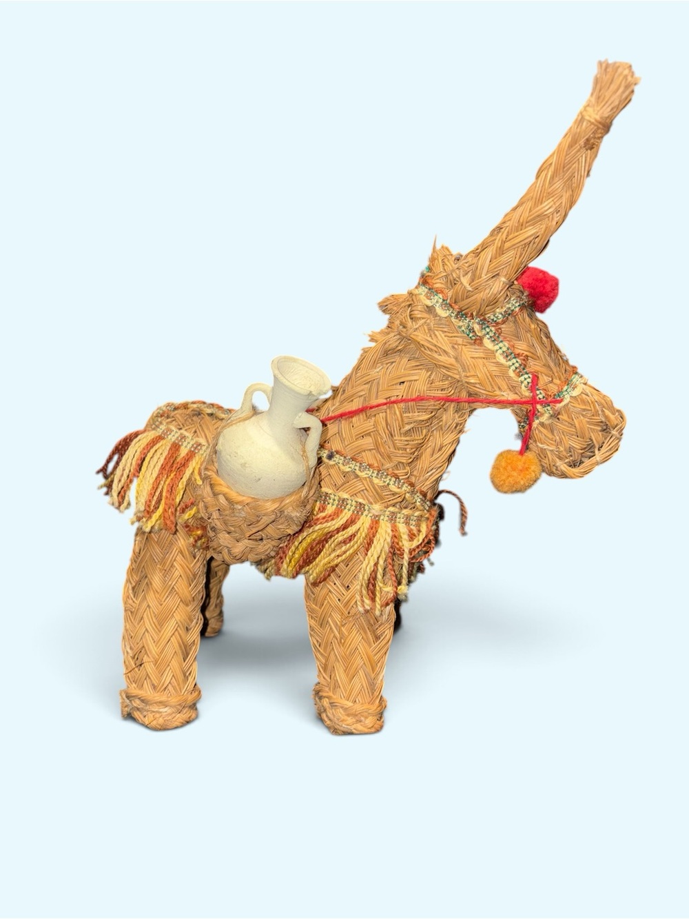 Vintage Handwoven Spanish Folk Art Esparto Grass Donkey